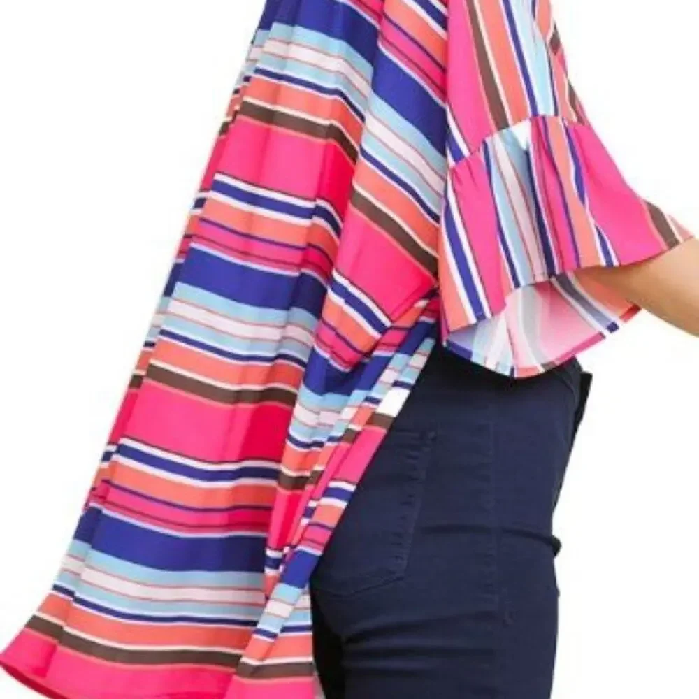 Kimono Ruffle Sleeve Stripe Small